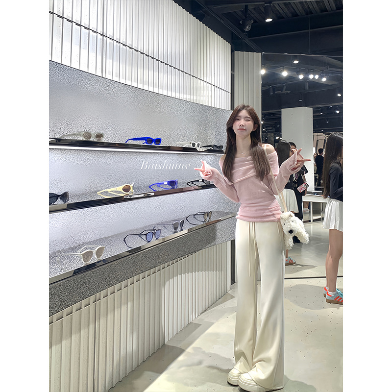 White Water Women's Fashionable Long-Legged Drawstring Casual Pants for Women Korean Style Elegant Slimming Look Flared Pants