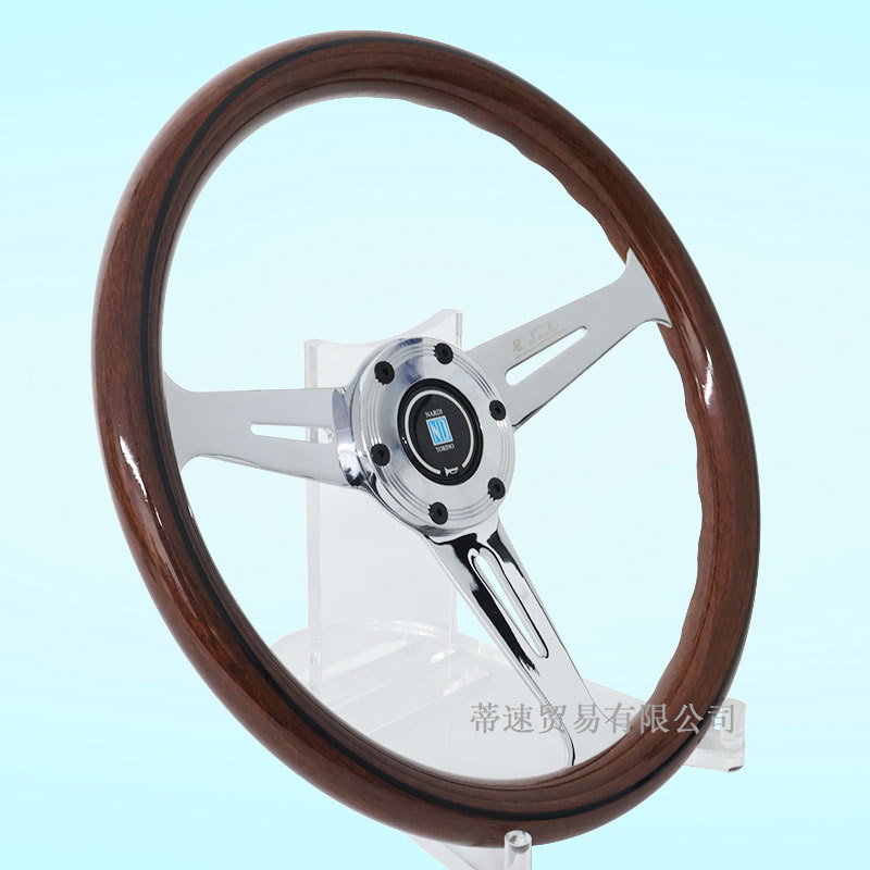 Factory Direct Sales Nardi Modified Electroplated 14-Inch 350mm Peach Wood Grain Steering Wheel with 74mm Hole Spacing and Horn Cover