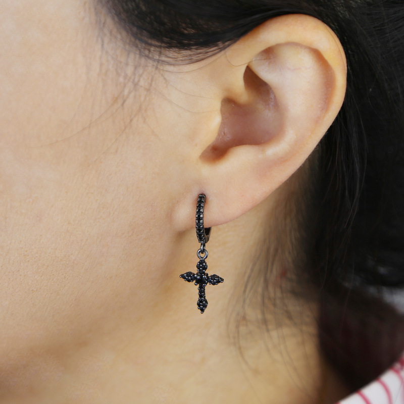 10g Weight Copper Ear Needle Material Drop Earrings Classification 1 Pair Quantity Daily, Street Occasion Copper Material Cross Pattern All Seasons Season Women's Gender Hip-Hop, Punk Style 1 Pair Hip-Hop Punk Cross Copper Drop Earrings 5