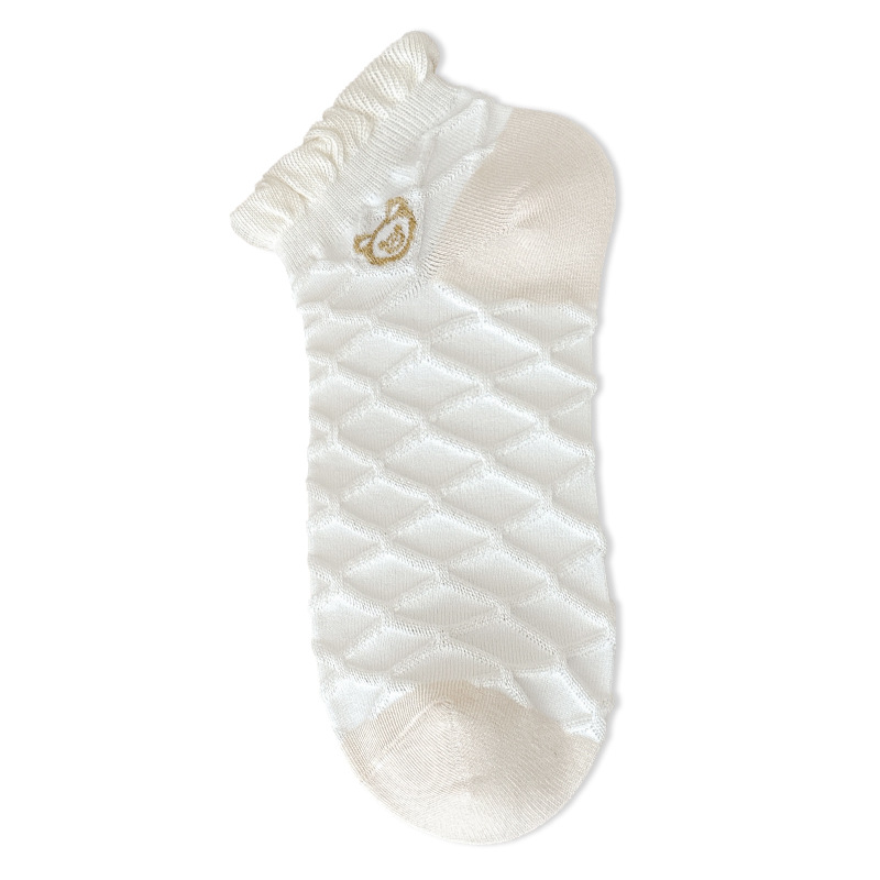 Calcetines de mujer de algodón blanco puro primavera y verano nuevos calcetines de barco damas de malla rizada calcetines frescos al por mayor
