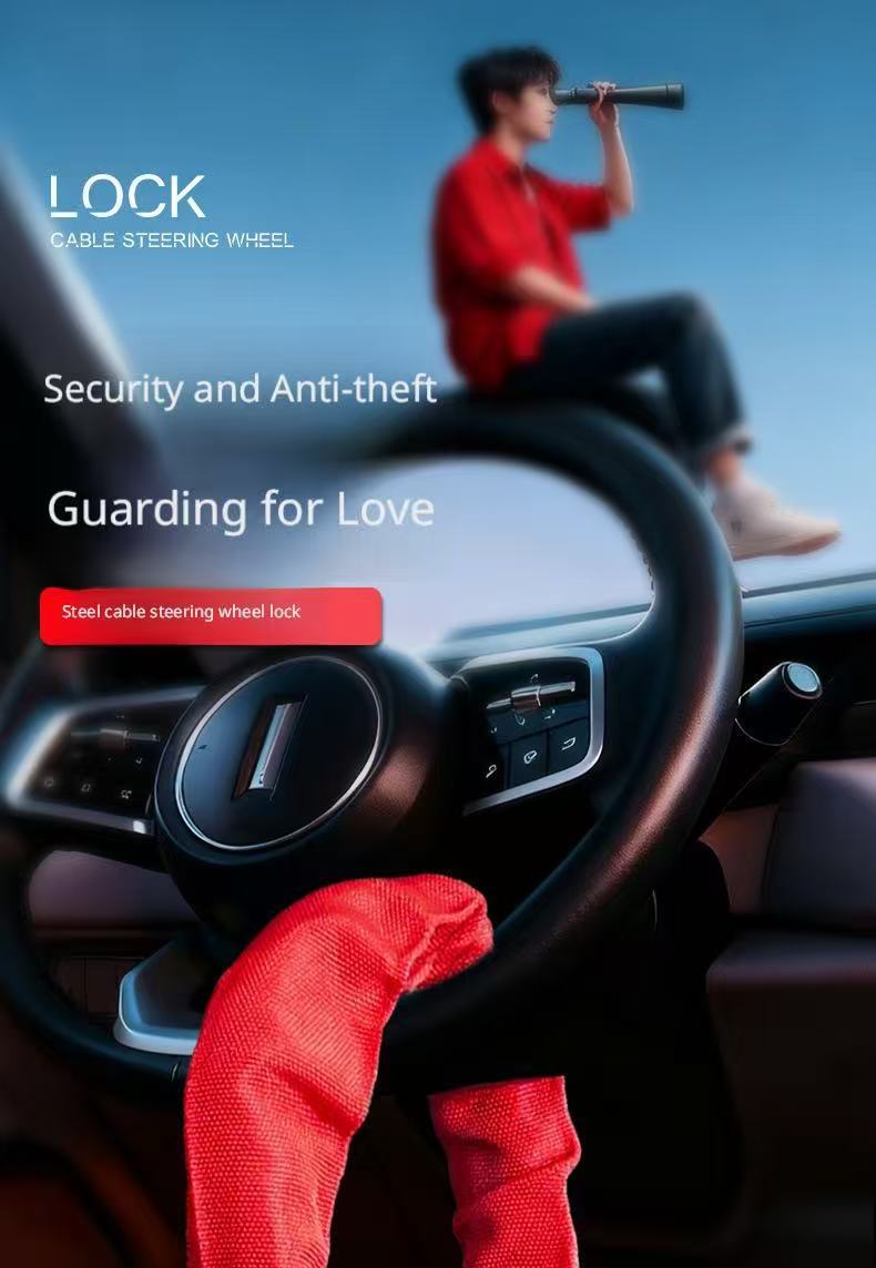 Car Steering Wheel Lock Anti-Theft Device, Thickened Safety Buckle Car Lock Rope Lock, Powerful Anti-Theft for Vehicles