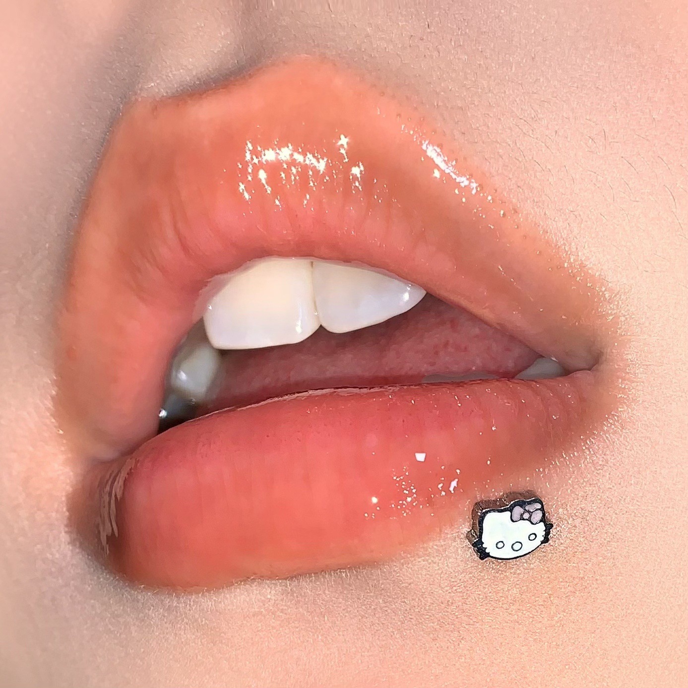 Silver pointed spike labret stud material detail