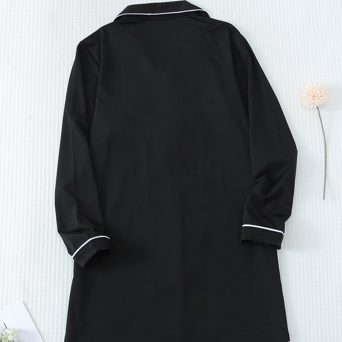 Ropa interior y pijamas: camisón de seda de leche para mujer, ropa de casa, negro, manga larga, para ocasiones formales e informales._voghion.com