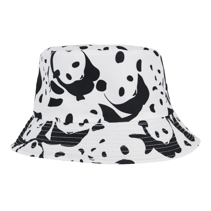 Dairy cow printing Two-sided Fisherman hat panda Hat Korean Edition outdoors Visor Sunscreen spring and autumn Bucket hats