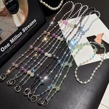 挂脖挂绳水晶炫彩圆珠小香风珍珠水晶串珠高级感手机链包包链条女