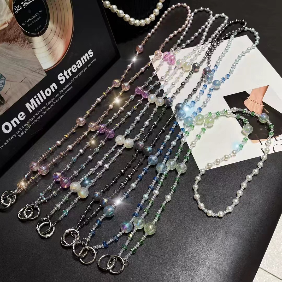 Cordón halter, cuentas redondas de colores de cristal, fragancia pequeña, perlas, cuentas de cristal, sentido avanzado, cadena de teléfono móvil, cadena de bolso, mujer