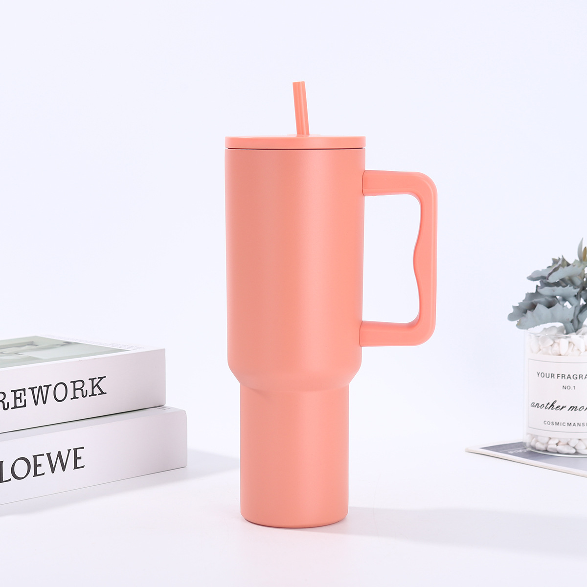 Vaso para coche de 40 oz de tercera generación de Amazon, vaso portátil para exteriores con asa, vaso de doble capa con aislamiento al vacío para frío y calor, vaso portátil para exteriores