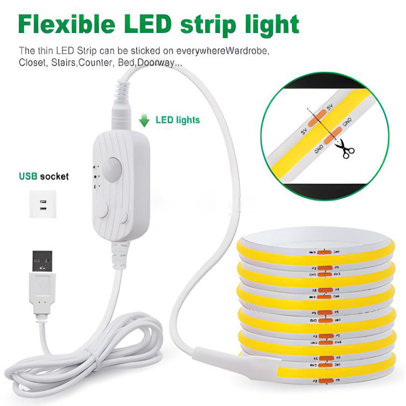 跨境电商USB 5V人体感应COB灯带智能LED灯条衣柜橱柜人体感应灯带|undefined
