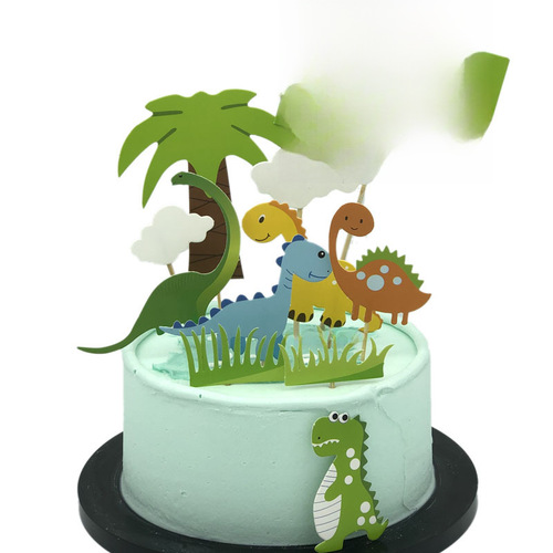 Baking cake decoration new style Jurassic small dinosaur cake flag, dessert table decoration insert card.