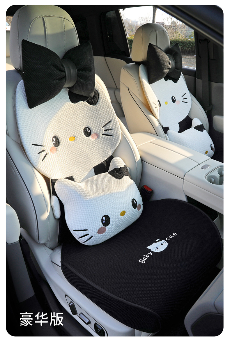26 new linen car seat cushions, suitable for all seasons, breathable for summer, cute cartoon KT cat design for women, rear seat covers