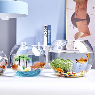 Flat Glass Fish Tank Oval Transparent Goldfish Tank Mini Aquarium Small Desktop Plant Ecological Aquarium