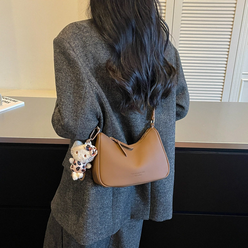 Túi đeo chéo nữ kiểu túi sủi cảo mini, đeo vai và kẹp nách, phong cách thanh lịch đi làm — Gạo trắng không có mặt dây chuyền, Màu cà phê Không có mặt dây chuyền, Màu nâu không có mặt dây chuyền, Đen không có mặt dây chuyền chi tiết 22