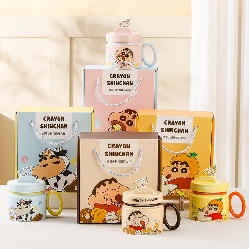 Lápiz pequeño nuevo soporte de marca conjunta de cerámica taza con tapa caricatura encantadora taza de desayuno de alto valor de cara caja de regalo taza