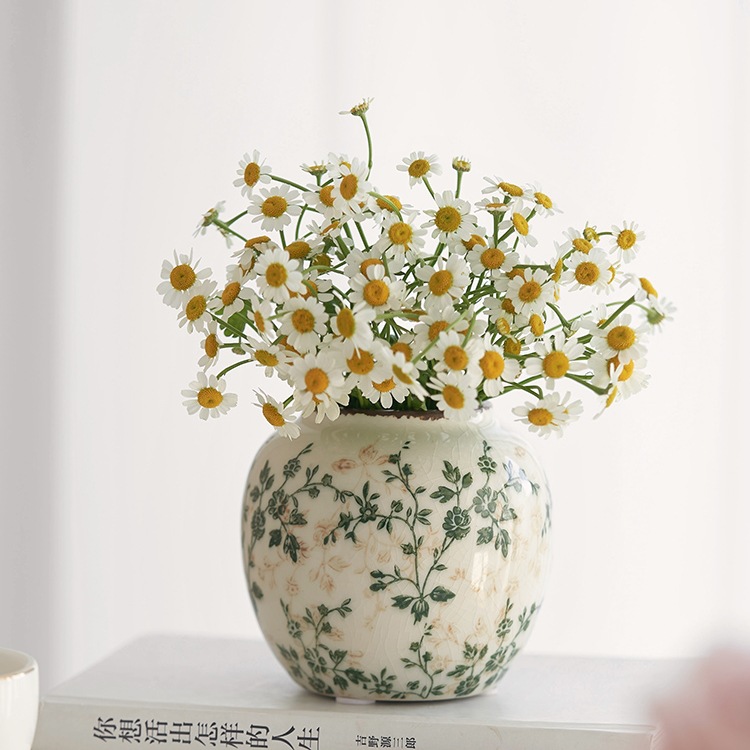 Pastoral retrógrado flor de cerámica pequeña flor de rosa verde grietas de hielo nuevo estilo chino decoración de escritorio de sala de estar estudio