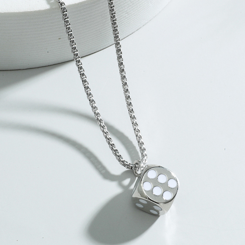 Fashion Simple Stainless Steel Necklace Hip Hop Dice Pendant Jewelry Accessories display picture 2