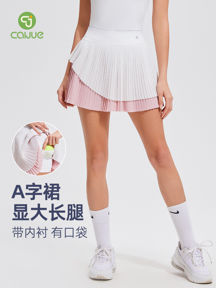 Caijue nuevo vestido deportivo de cintura alta en forma de A, bádminton anti-falso desnudo, dos piezas de falda corta, pantalón de tenis de golf