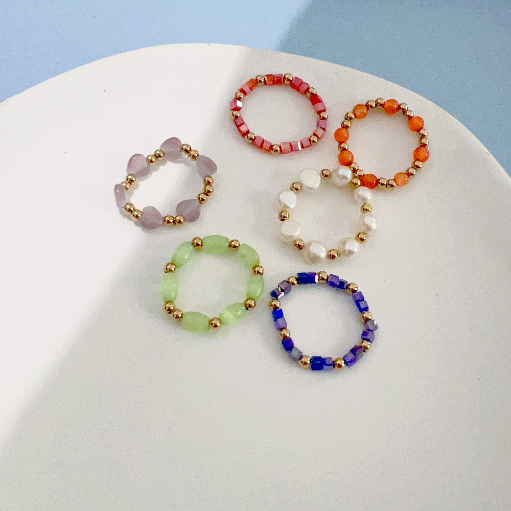 Fashion Geometric Stainless Steel Beaded Rings 1 Piece