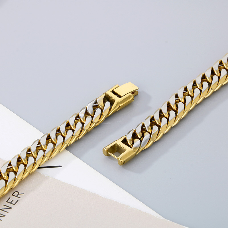 50g Weight PVD Coated Gold Plating Process 18K Real Gold Plated Plating Material Bracelets, Necklace Classification Cuban Link Chain Curb Chain Chain Type 1 Piece Quantity Daily, Party, Street Occasion 304 Stainless Steel Material Geometric Pattern All Seasons Season Men's Gender Hip-Hop, Vintage Style Style Plating Craft Wholesale Jewelry Hip-Hop Vintage Style Geometric Titanium Steel Plating Bracelets Necklace Cuban Link Chain Curb Chain 2