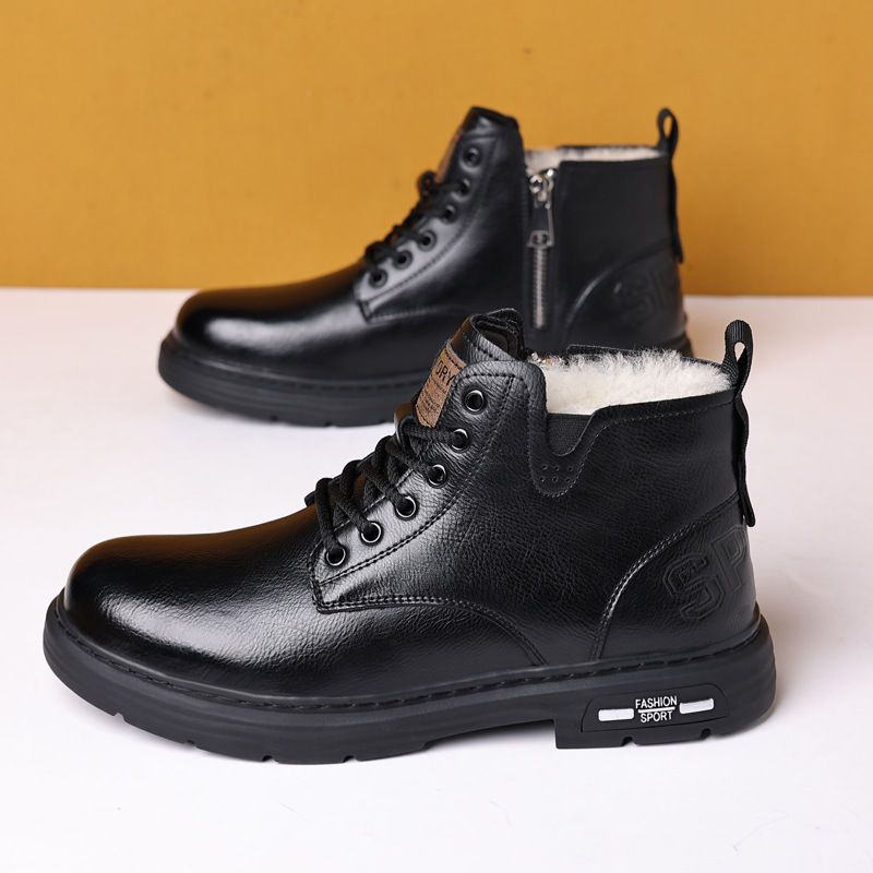 Nuevas botas Martin de invierno de caña alta al estilo británico, botas de lana gruesa y algodón cálido, botas de cuero para motociclistas y ropa de trabajo._voghion.com