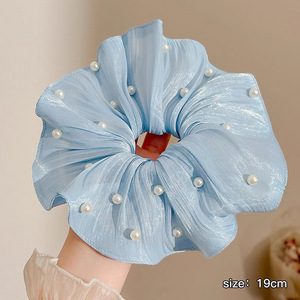 3#블루펄 플리츠 머리끈-20cm