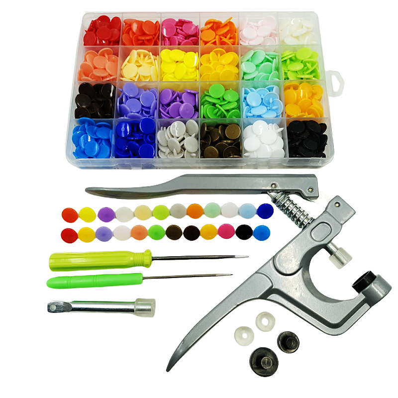 240 juegos de resina de plástico de cuatro cierre botón de plástico botón sin clavos botón hembra + herramientas de instalación pinzas de presión manual