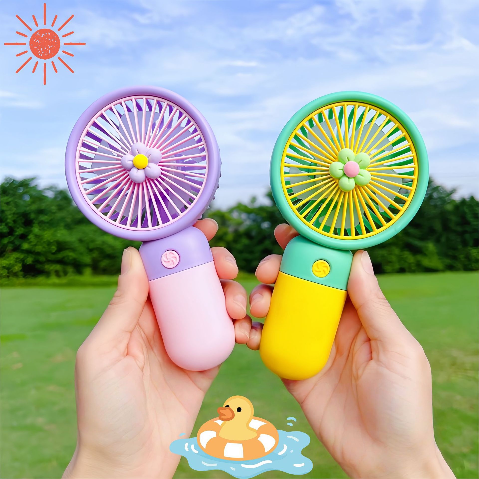 Mini ventilatore portatile USB con simpatici disegni animati, ideale per rinfrescare la scrivania, perfetto come regalo per studenti o come elettrodomestico di tendenza._voghion.com