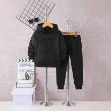 秋冬款跨境外贸 儿童纯色连帽卫衣卫裤休闲运动套装 可个性化LOGO