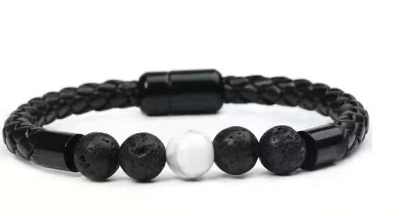 Cuerda de cuero-piedra volcánica + turquesa blanca