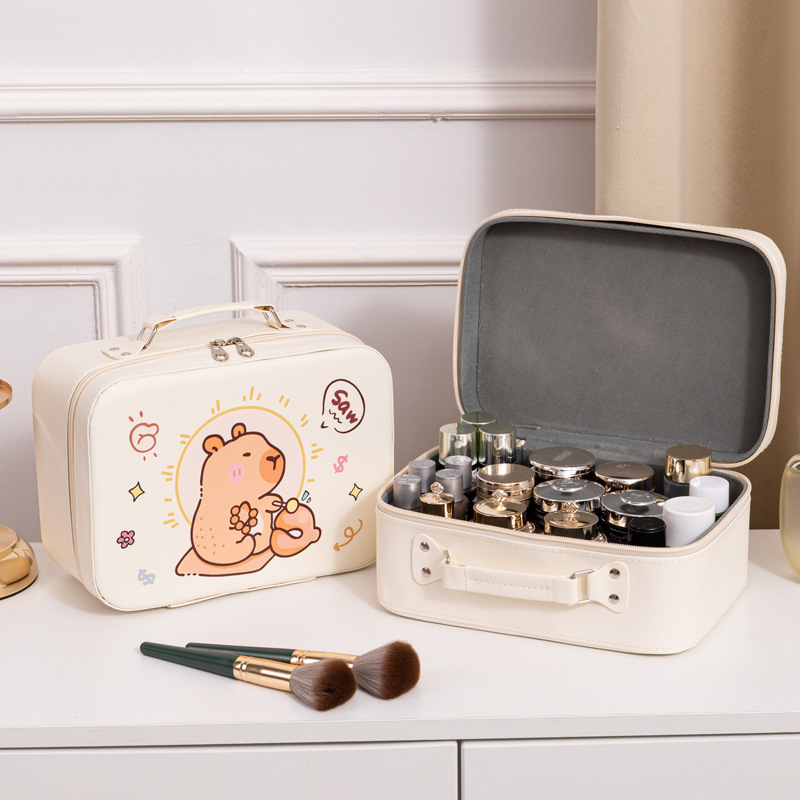 严选化妆箱可爱卡皮巴拉便携化妆包 ins 风手提大容量化妆品收纳