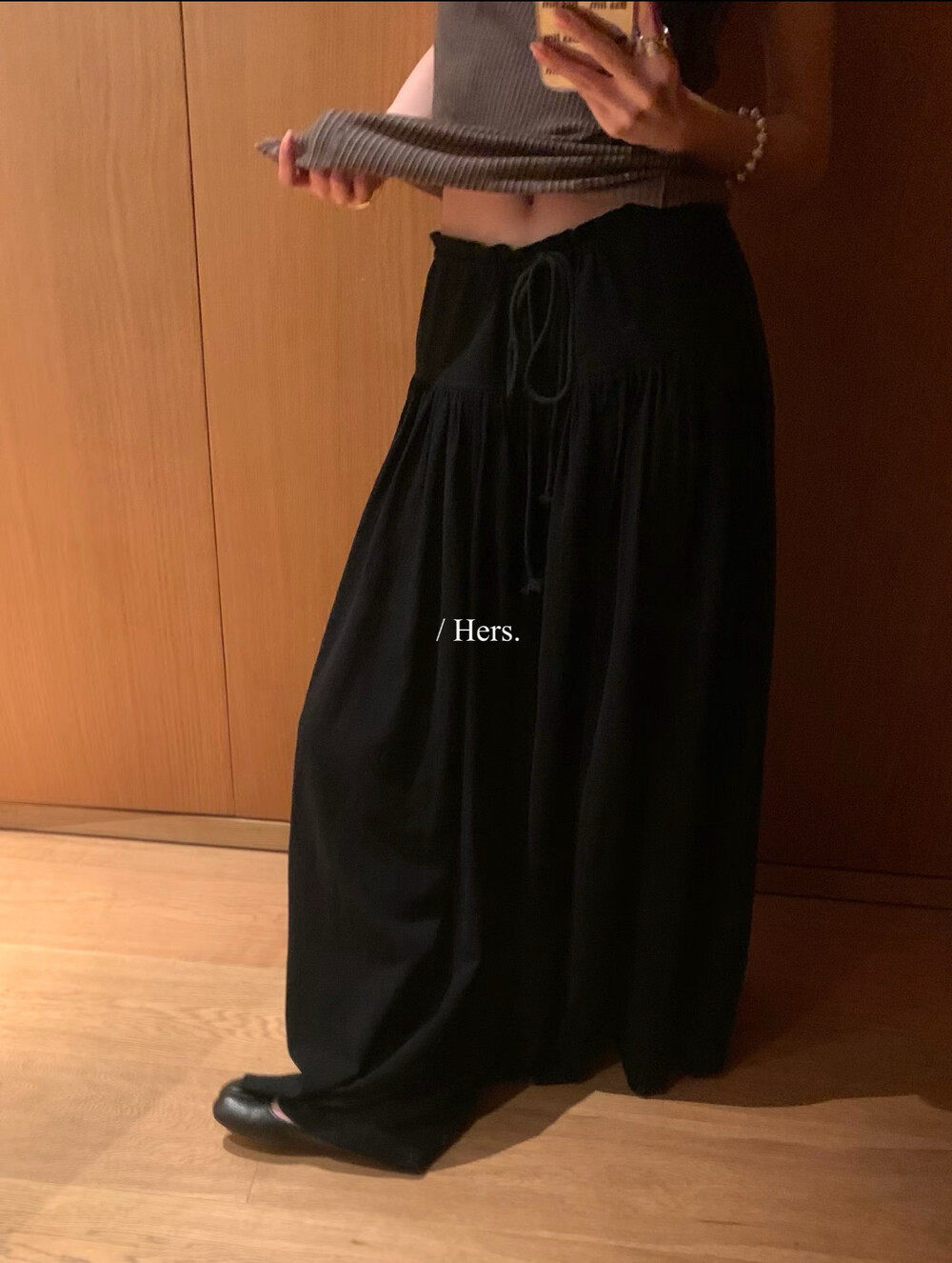 Quần culottes nữ ống rộng cạp cao thiết kế dây rút eo — màu đen, trắng ngà, màu mơ chi tiết 15