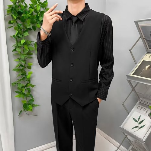 Spring Korean Style Trendy Slim Fit Gray Suit Vest for Men, British Style Western Vest, Casual Professional Best Man Vest, Men's waistcoat