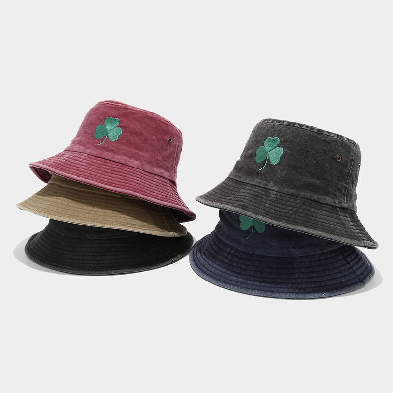 Cross-Border Lyprerazy Irish Green Element Bucket Hat Couple Retro Clover Embroidery Unisex Fisherman Hat