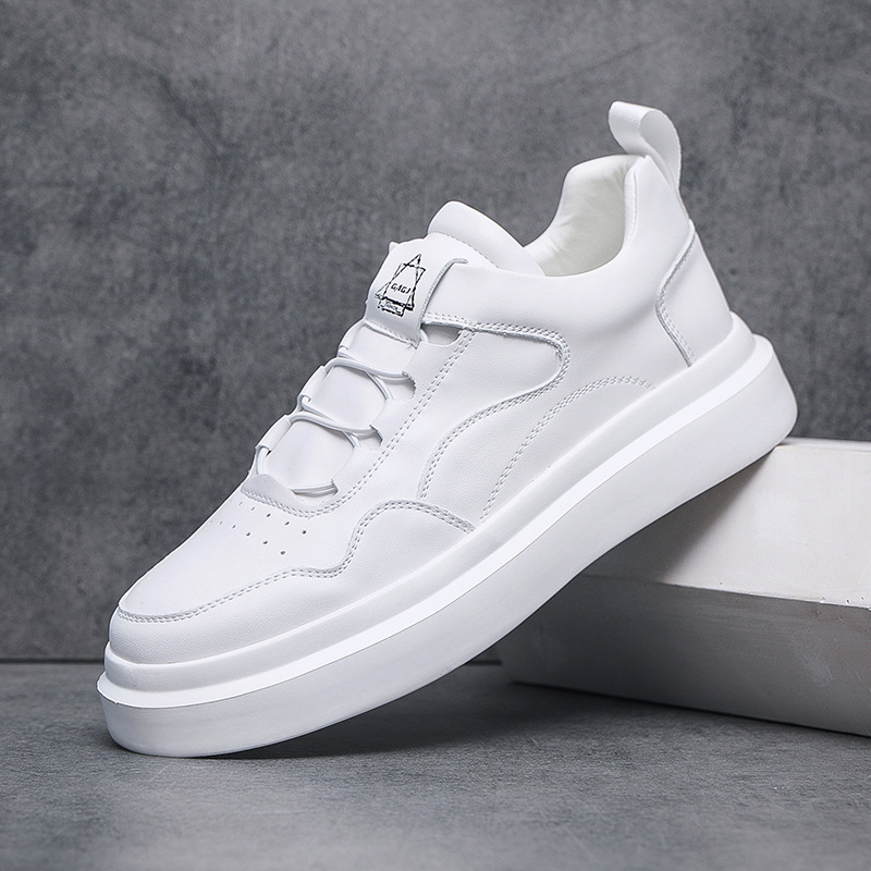 白色板鞋男套腳懶人休閒鞋韓版潮流百搭小白鞋男士厚底增高樂福鞋