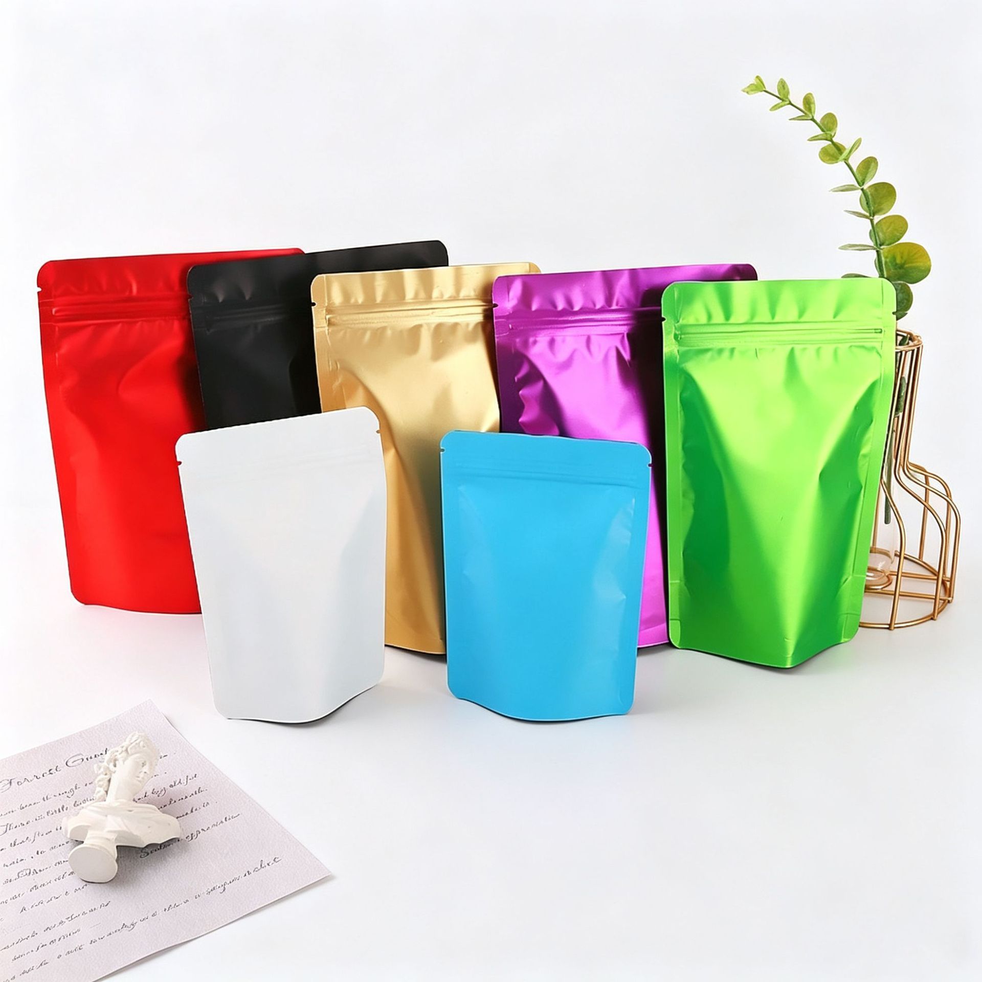 Colorful Aluminum-Coated Packaging Bags, Food Aluminum Foil Stand-Up Bags, Frosted Self-Sealing Bags, Snack and Nut Sealing Bags, Cross-Border Wholesale