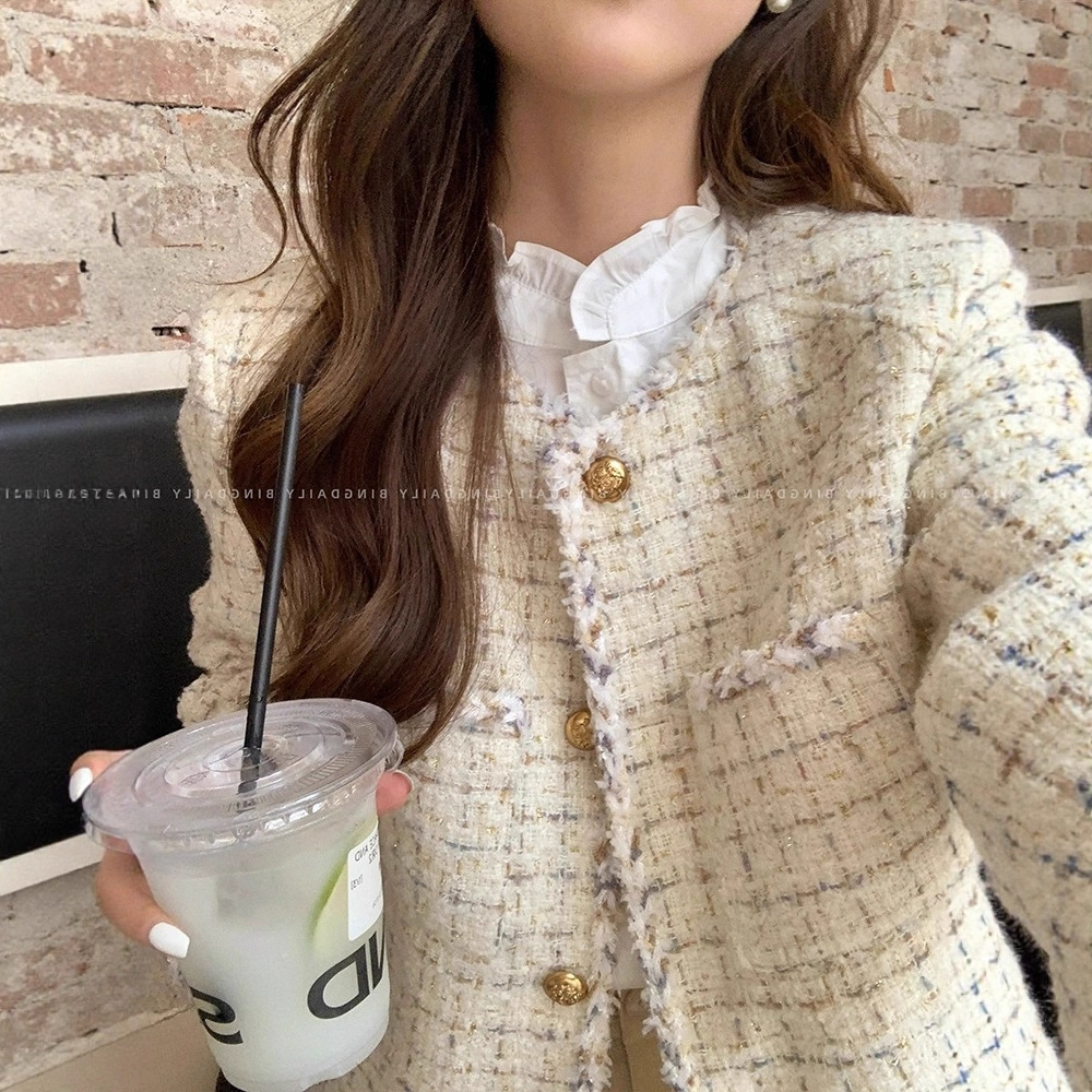 French-Style Short Chanel-Inspired Woven Jacket for Women, Elegant Tweed Autumn New High-End Versatile Top
