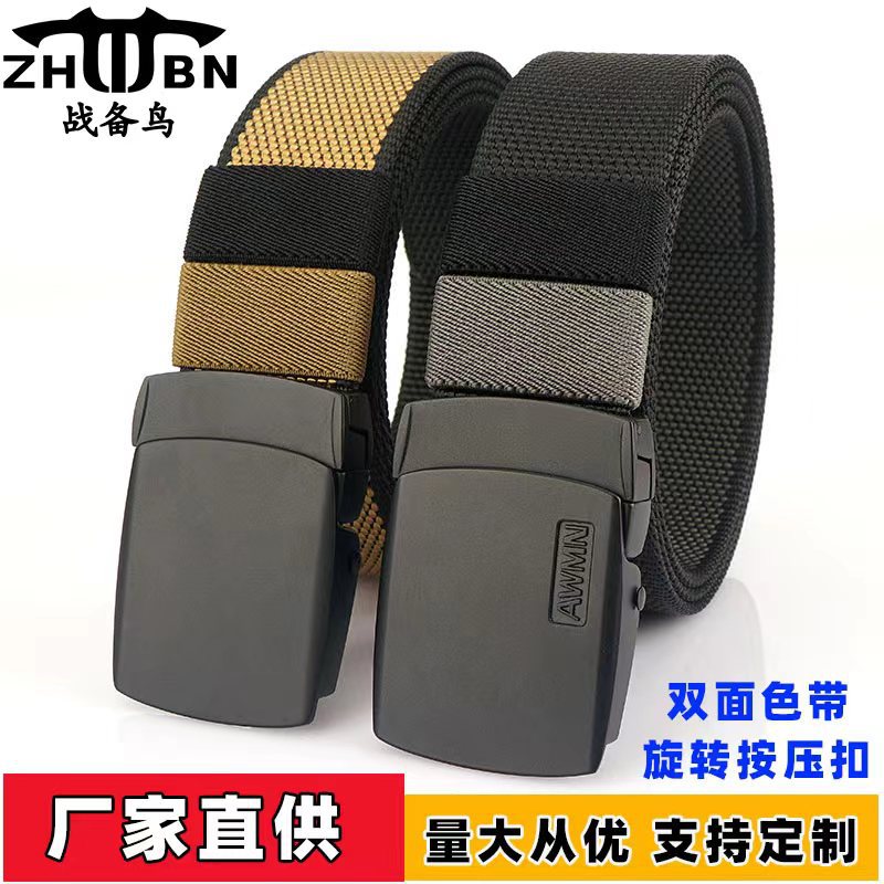 Nueva hebilla giratoria de dos colores de doble uso cinturón de nylon de lona para hombres y mujeres casual todo partido conveniente cambio pantalones cinturón