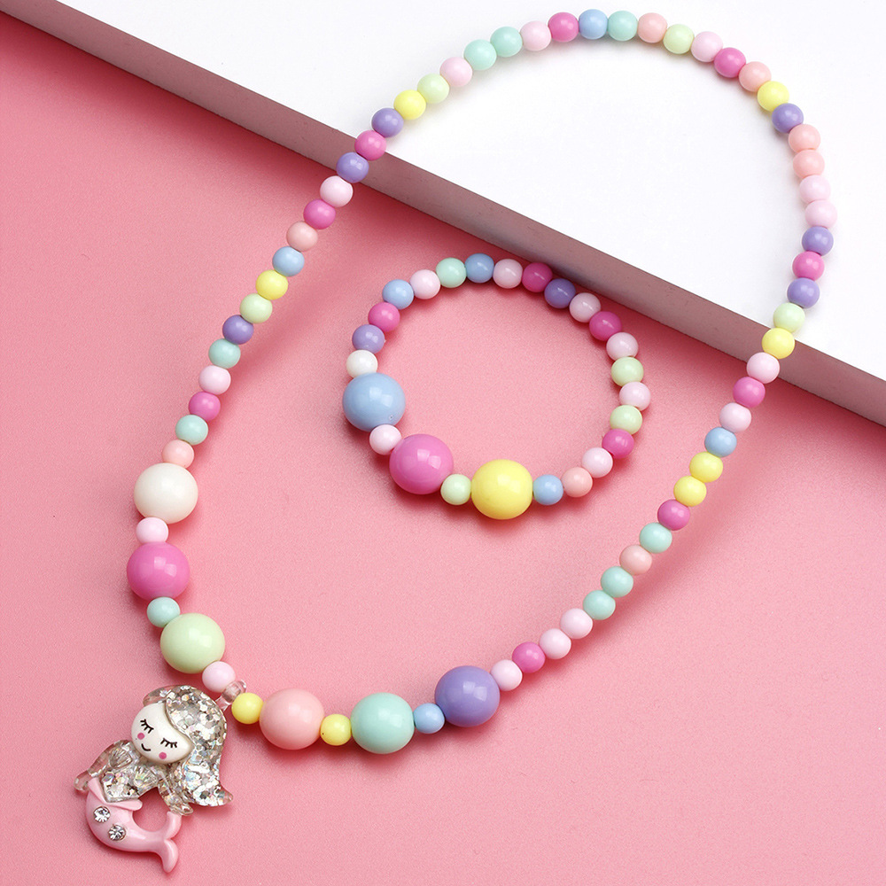 Cute Mermaid Resin Beaded No Inlaid Bracelets Necklace 2 Piece Set