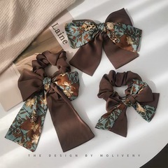 時尚復古大蝴蝶結飄帶大腸發圈女丸子頭扎頭皮筋發繩頭飾碎花頭繩