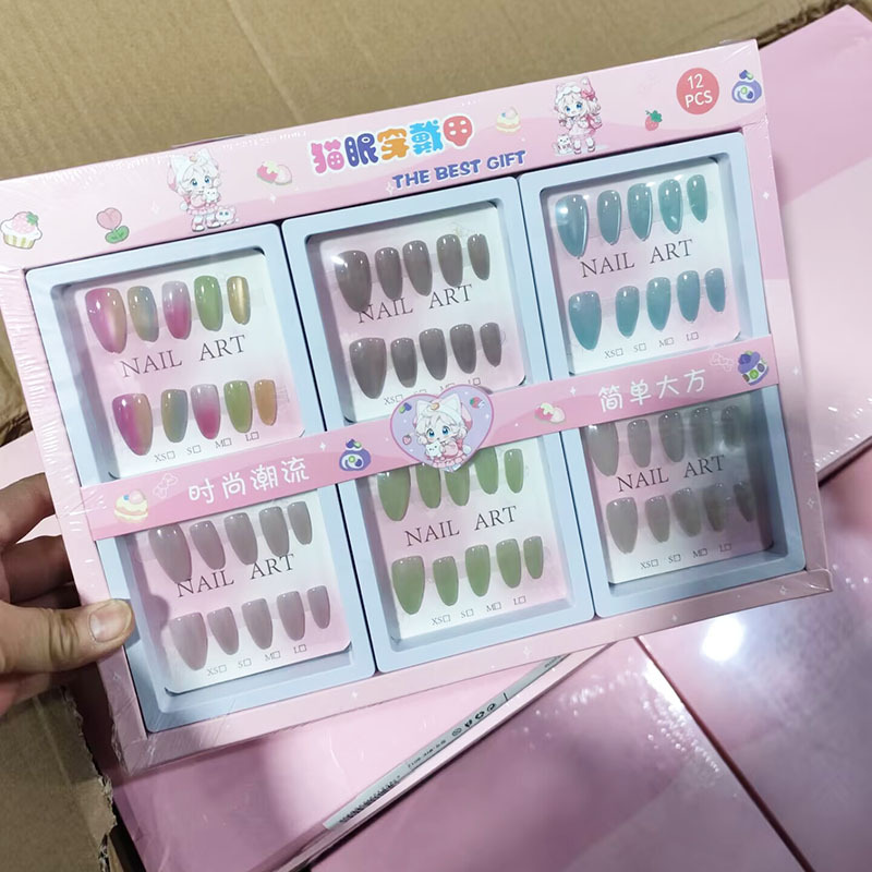 Nuevo desgaste de la serie de mariposa de uñas etiquetas de uñas niñas caja de almacenamiento transparente etiquetas de uñas falsas niñas etiquetas de uñas cortas
