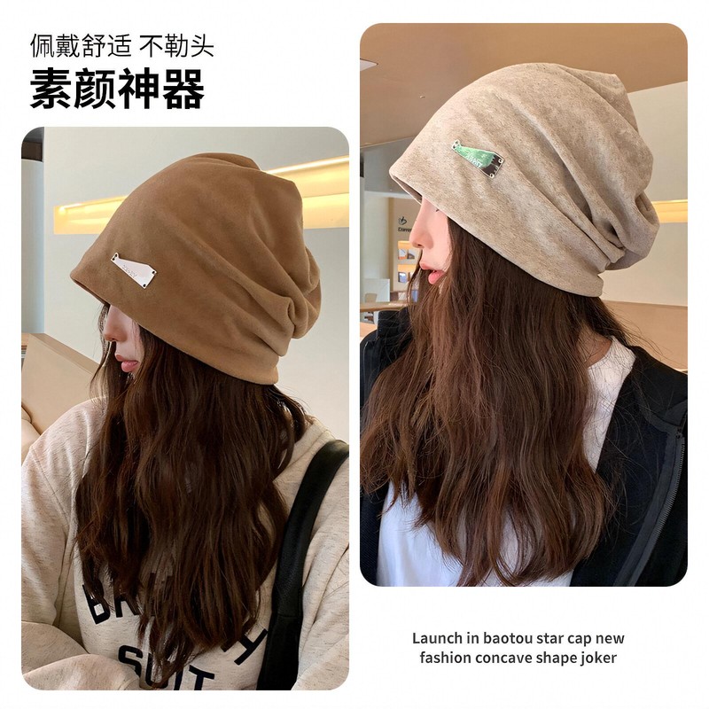 慵懒风堆堆帽子女大头围显脸小套头帽洋气包头帽冷帽氛围感堆堆帽|undefined