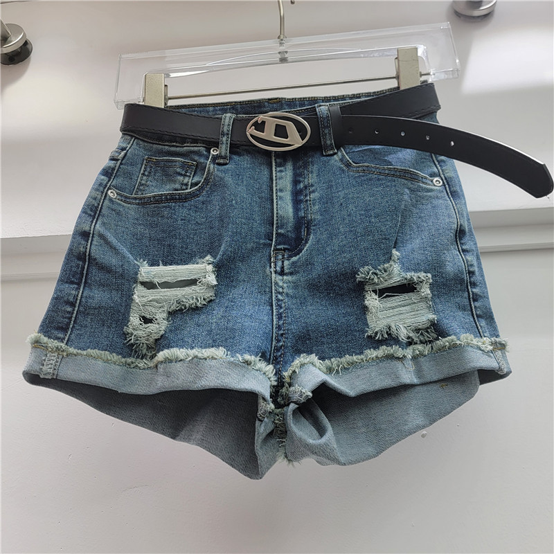 Pantalones Cortos de Mezclilla con Rotos para Mujer Dobladillo Doblado Ajuste Ceñido para Verano image 6