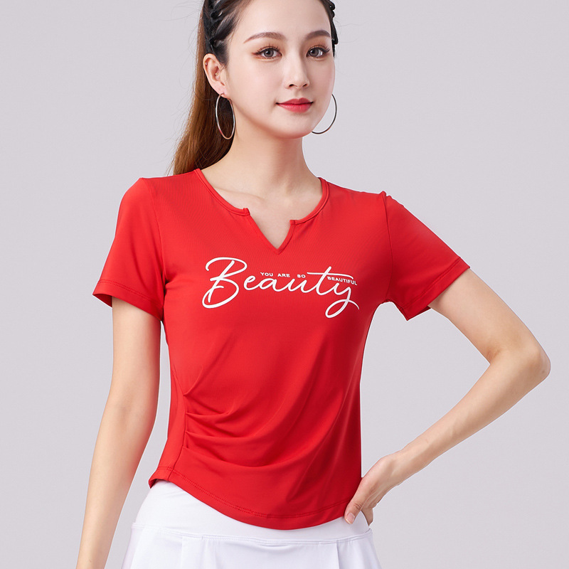 Square Dance Clothing Sports New Short-sleeved Top High Elastic Aerobics Running Dancing Clothing suit Quick-drying T-shirt for Women