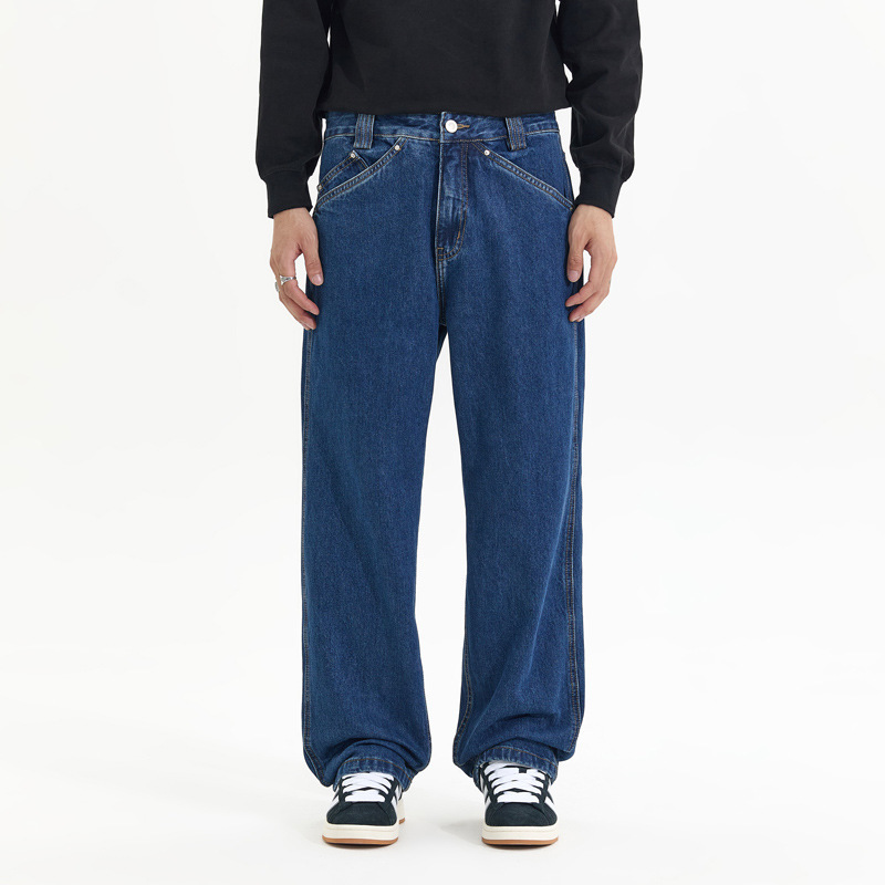2025 Autumn New Style Pure Cotton Washed Classic Blue Cleanfit Loose Straight-Leg Jeans for Men in Old Money Style 2025 Autumn New Style Pure Cotton Washed Classic Blue Cleanfit Loose Straight-Leg Jeans for Men in Old Money Style