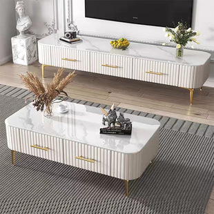 Coffee Table for Living Room Combination Coffee Table Tv Cabinet Installation-Free Fully Assembled Coffee Table with Drawer Small Apartment Soft-Packed Coffee Table