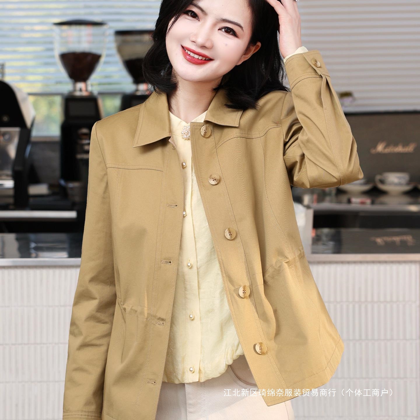 2025 Spring and Autumn New Women's Fashion Waist-Cinching Regular Shoulder Short Windbreaker Petite Casual Age-Reducing Versatile Jacket
