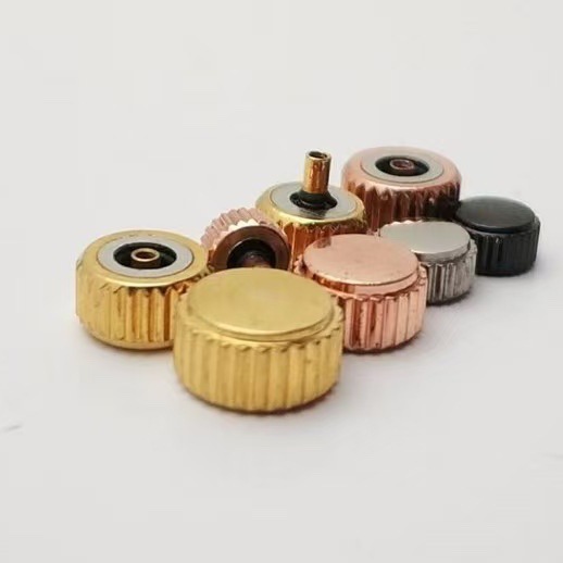 手表配件全钢防水金色把头把的表头表冠长管3.0-8.0