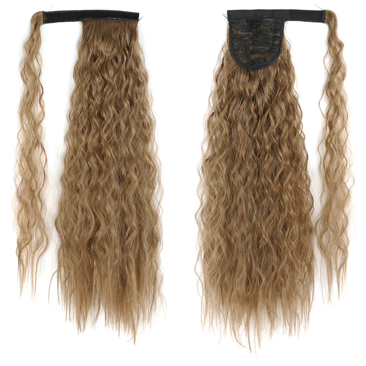 55CM seda europea y americana de alta temperatura velcro de maíz velcro de cabello largo rizado agua cola de caballo pelucas onduladas