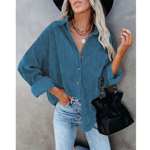 European and American wish new autumn and winter women's shirt pure color lapel pit strip casual coat