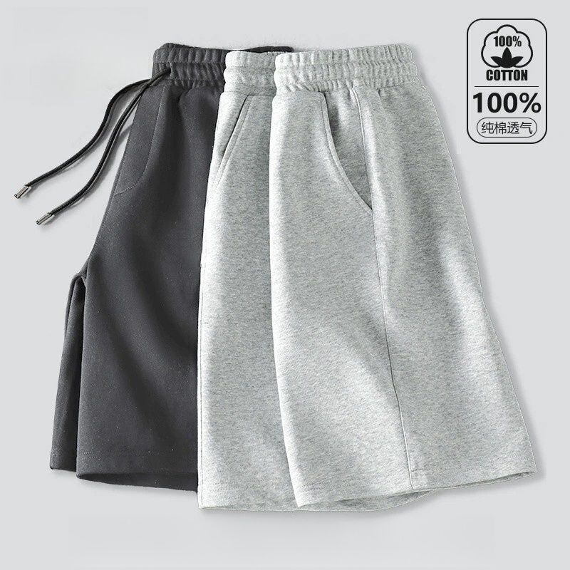 Summer 100% Pure Cotton New Casual Shorts for Men, Gray Casual Five-Point Shorts for Outdoor Wear, Men's Sports Pants