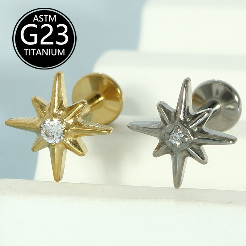 Silver pointed spike labret stud material detail